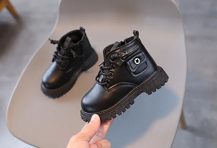 Kids Boots for Boys Spring Autumn Children's Causal Ankle Boots Fashion Black Versatile Girls School Leather Boots Side Zipper