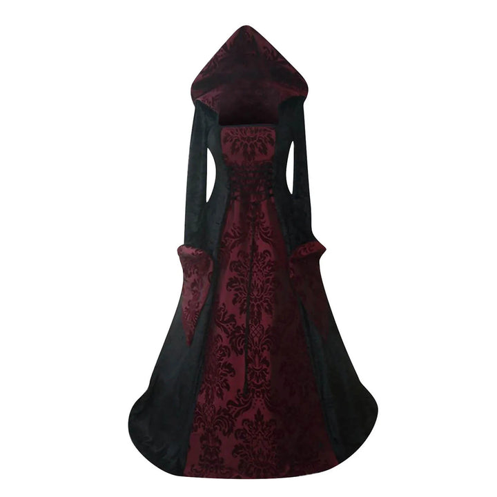 Halloween Hooded Dress Medieval Vintage Goth Stage Party Dress With Flared Sleeves Cosplay Costume Women Long Gown Dresses