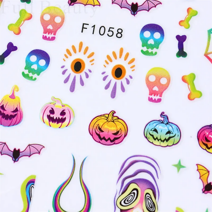 Halloween Nail Art Stickers Pumpkin Skull Cartoon Sticker For Women and Girls Press On Nails Decals Holloween Nail Art Supplies