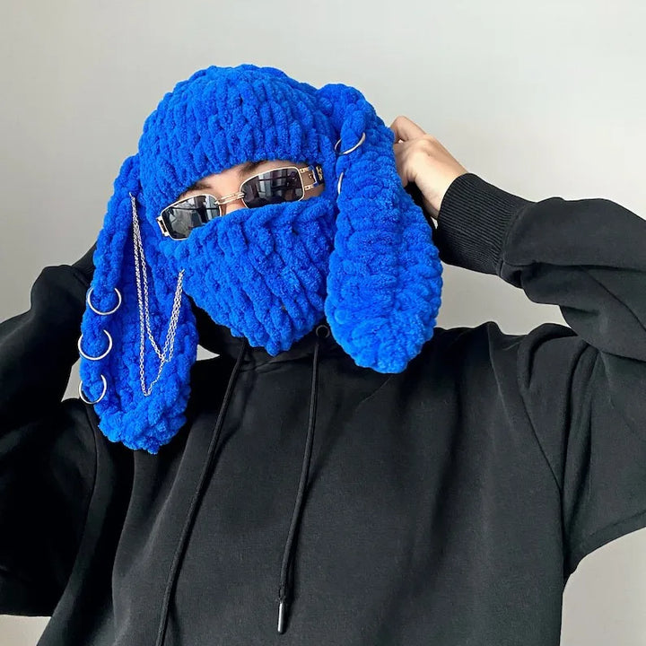 Halloween Funny Rabbit Ears Creative Knitted Hat Beanies Warm Full Face Cover Ski Mask Hat Windproof Balaclava Hat Outdoor Sport