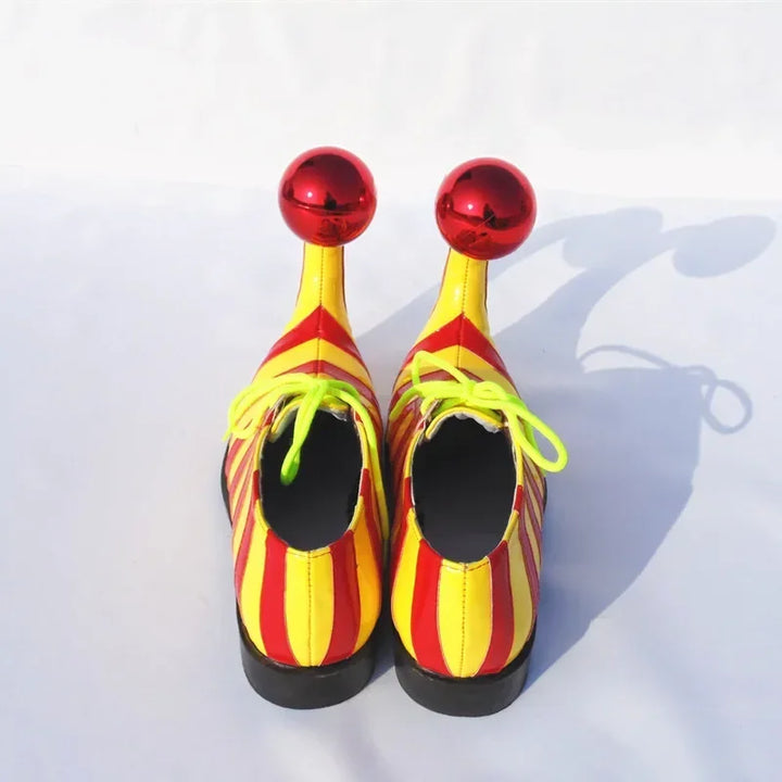 Adults Halloween Clown Cosplay Shoes Funny Circus Club Clown Performance Stripe Clown Shoes With Red Ball Carnival Cosplay Shoes
