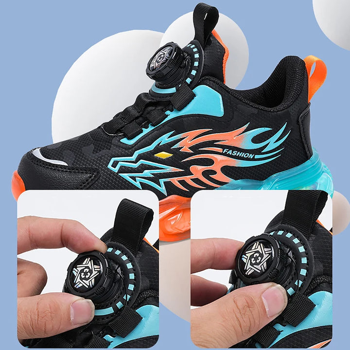 Kids Sneakers Anti-skid Leather for Boys Running Walking Lightweight Orange Casual Children Shoes With Fashion Dragon Pattern