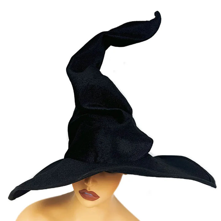Halloween Witch Hat Velvet Witch Hat Women'S Soft Retro Black Twisted Pleated Witch Hat Halloween Role-Playing Party Props