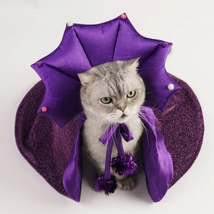 Funny Star Pet Witch Cloak Cloth Soft Halloween Pet Cloak Purple Witch Hat Dog Witch Costume Halloween Atmosphere