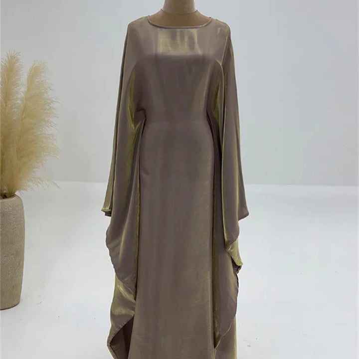 Tossy Autumn Loose Shiny Maxi Dress Butterfly Batwing Long Sleeve Muslim Clothes Party Solid Female Long Dress New