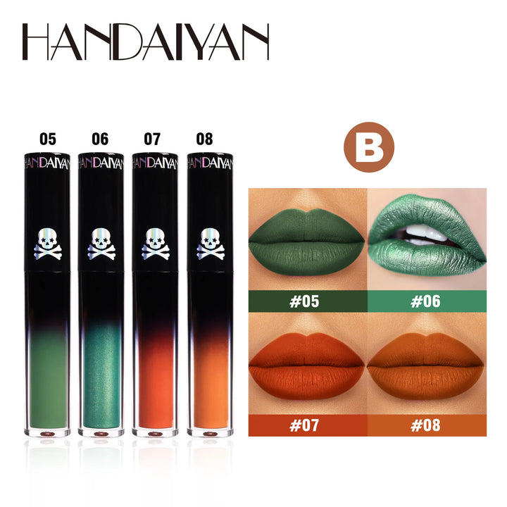Halloween Black Purple Lip Gloss 4 Piece Set Matte Long Lasting Vampire Lip Tint Cosplay Makeup Non Stick Lipstick