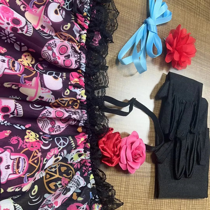 Beautifully Macabre!
A striking skull and flower design brings gothic elegance to Halloween, Day of the Dead, or cosplay events. Perfect mix of spooky and stunning.
💀 Includes: Skull bride dress + accessories
🎃 Occasions: Halloween, Day of the Dead 💀