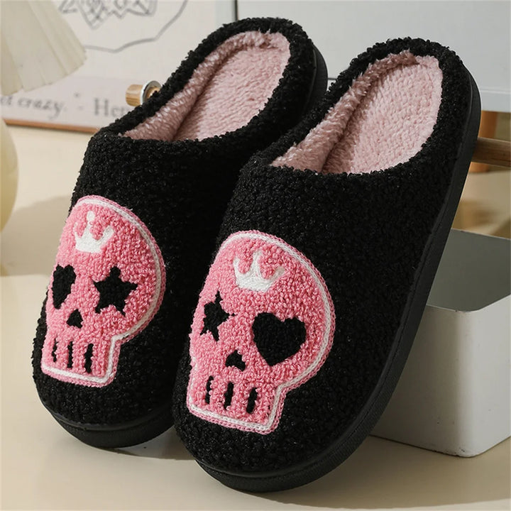 Halloween Cotton Slippers For Women Pumpkin Ghost Bat Soft Plush Non-Slip Shoes For Home Party And Winter