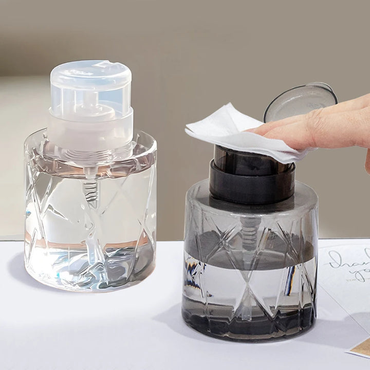 Lockable Empty Pump Dispenser Refillable Bottle, Nail Manicure Cleaner Makeup Remover Container Press Bottle