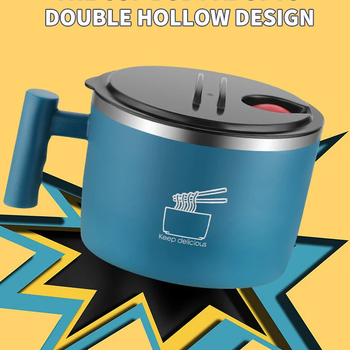 Stainless Steel Bowl With Lid For Instant Noodles Sealed And Portable Drain Bowl For Kitchen Utensils Instant Noodle Partner