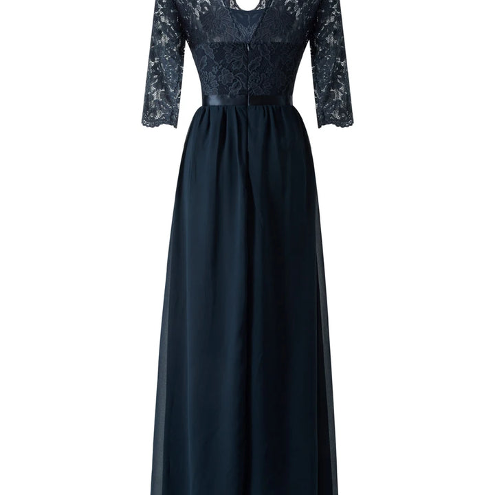 Long Dress Patchwork Lace V-neck Mid-Sleeve Backless Maxi Dress For Women