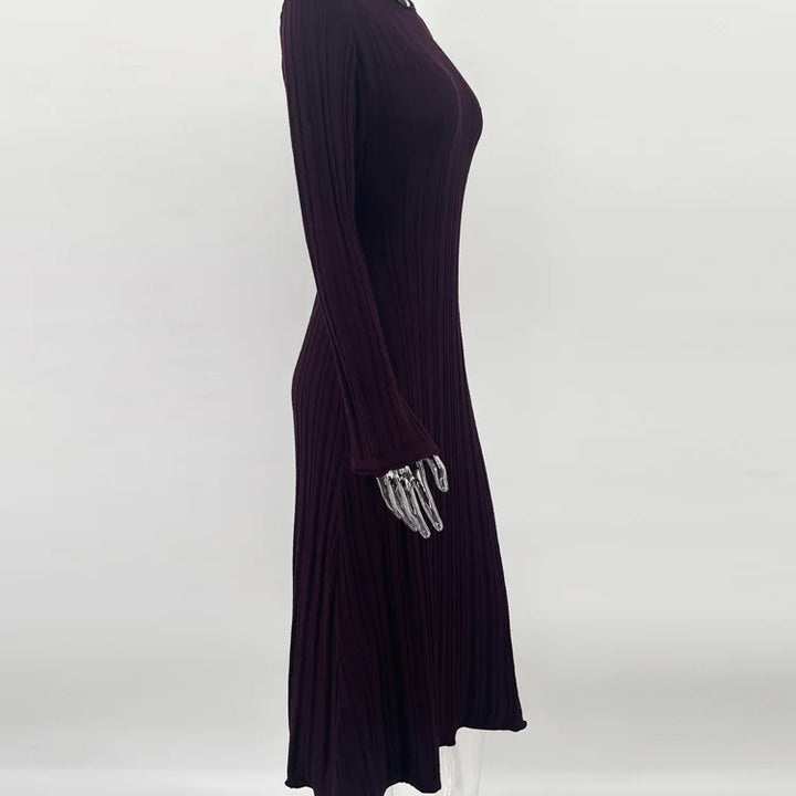 Tossy Knitwear Fashion Loose Maxi Dress Lace-Up High Waist Ribbed Long Sleeve Party