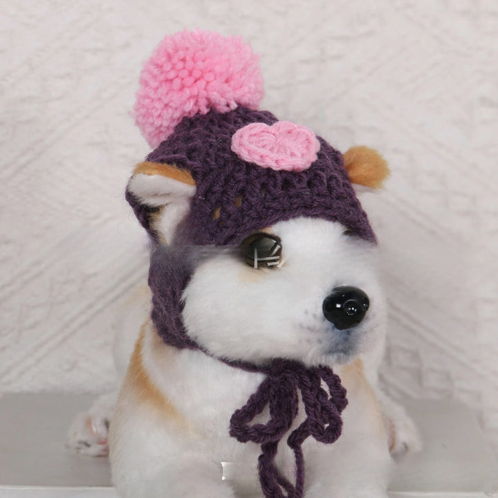 Cute Crochet Pet Hat with Wool Ball - Soft Yarn Cat Dog Costume, Birthday Photo Prop, Warm Winter Hat for Puppy Kitten