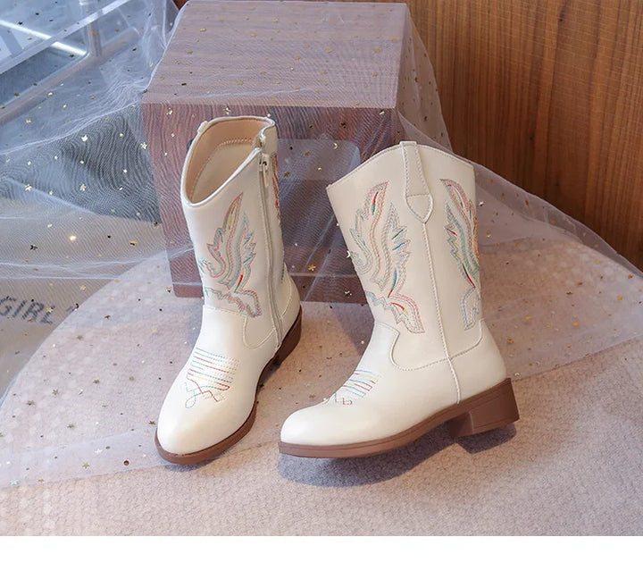 Girls Boots Toddler Snow Gear Mid Calf Glitter Western Cowboy Boot 2025 Autumn Big Kid Riding Girls Botas Size 27-36 Kids Shoes