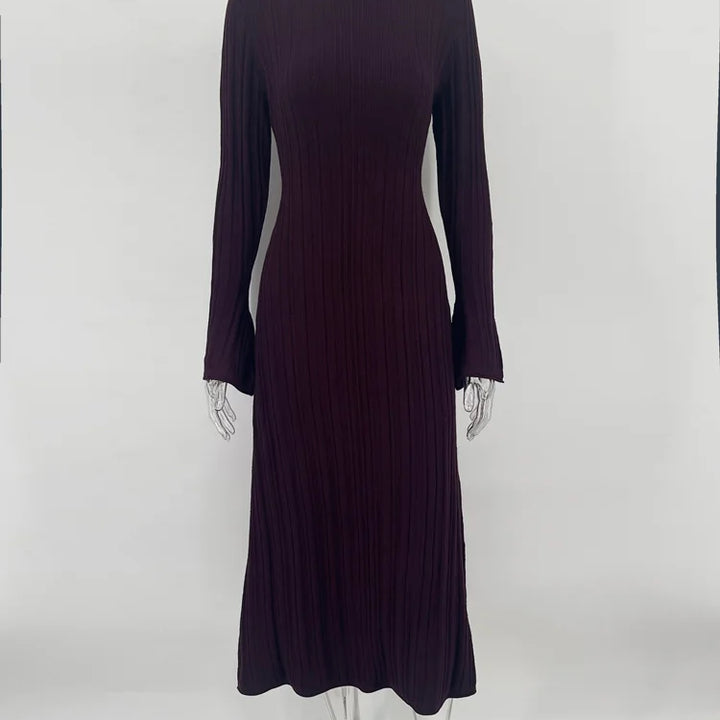 Tossy Knitwear Fashion Loose Maxi Dress Lace-Up High Waist Ribbed Long Sleeve Party