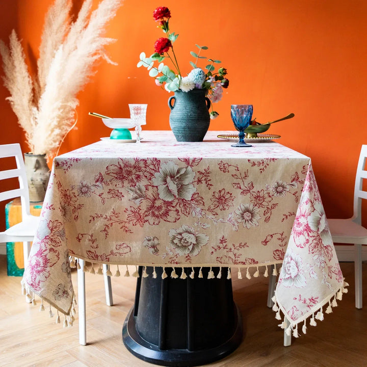 Flower Pattern Tablecloth Cotton Linen Blend Rectangular Dining Table Cover for dining Buffet Parties and Camping Decoration