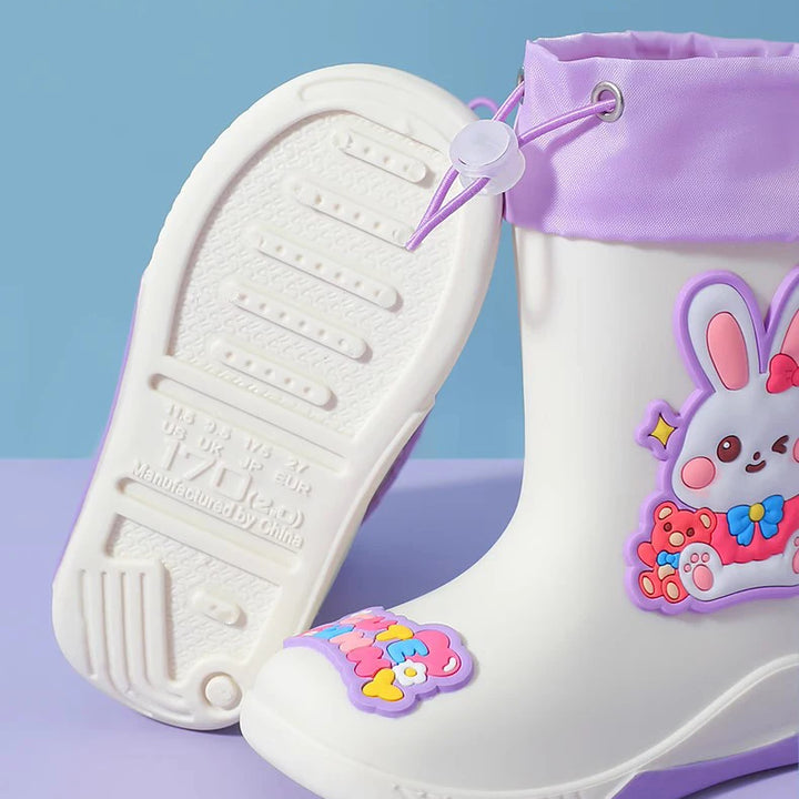 Kids' Mid-Calf Rain Boots Non-slip Durable With A Drawstring To Prevent Water Ingress High-Quality Rubber Waterproof Shoes