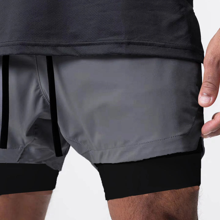 Sports shorts for men, double layered, quarter quick drying, elastic basketball, running training equipment, deep squat fitness,