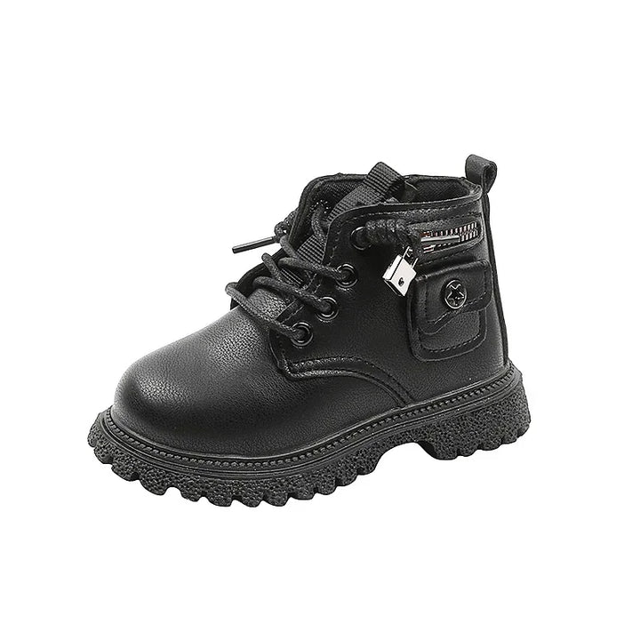 Kids Boots for Boys Spring Autumn Children's Causal Ankle Boots Fashion Black Versatile Girls School Leather Boots Side Zipper