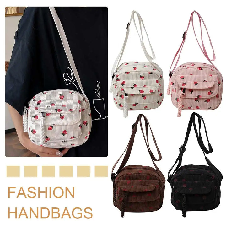 Cute Strawberry Shoulder Bag Casual Zipper Trendy Crossbody Bag Tote Handbag for Women Girls Travel Work Messenger Bag