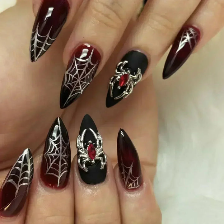 24Pc Halloween False Nails with Almond Head Designs Cute Clown Fake Nails French Full Cover Manicure Press on Nail Tips for Girl