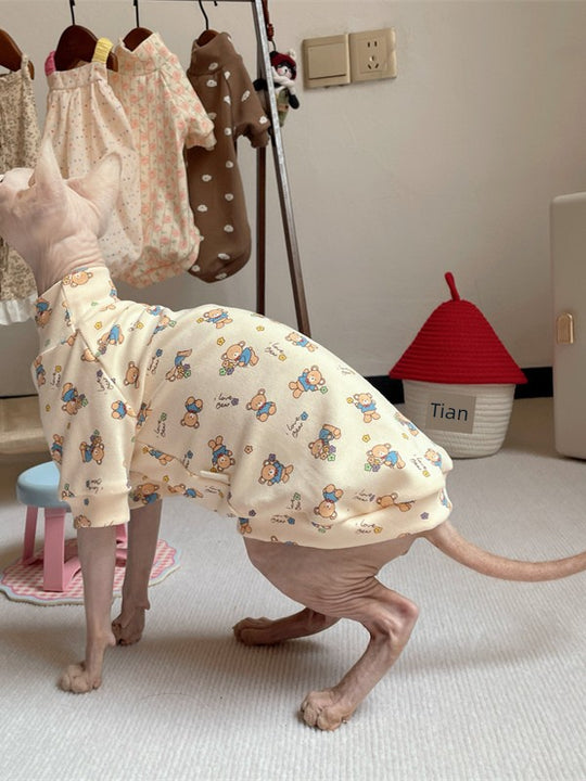 Sphinx Hairless Cat Clothes German Curly Cat Autumn Infant Fabric Pure Cotton Comfortable Close-Fitting Active Cat