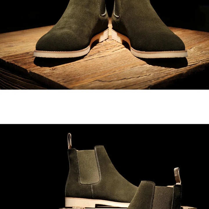 Man Retro Suede Genuine Leather Chelsea Boots Men Fashion Short Ankle Boot Casual British Style High-Top Shoes