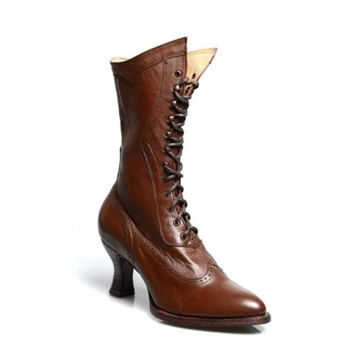 Halloween British Style Punk Noble Women Retro Knight Boot Medieval PU Leather Ankle Boots Fashion Lady Cosplay High Heel Shoes