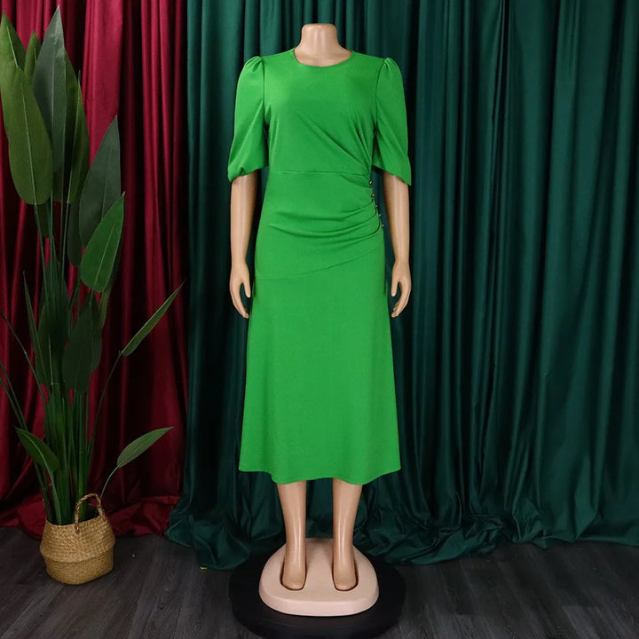 FairyShely Solid Short Sleeve Plus Size Long Dress Women O Neck Large Big Dresses Lady Summer Party Tight Curvy Dress