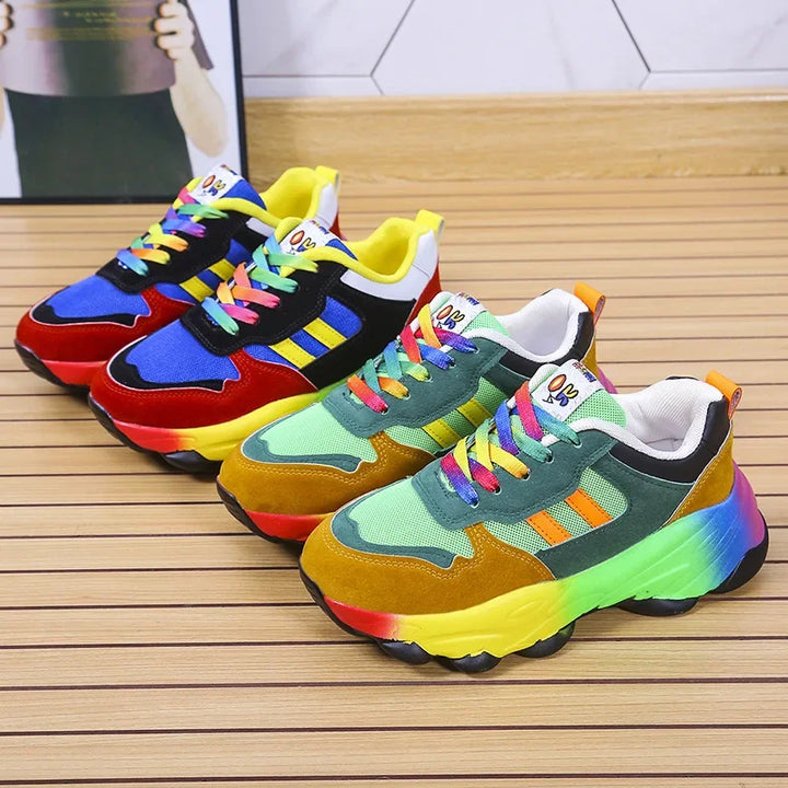 Women's Sneakers Tennis Womens Casual Running Shoes Rainbow Vulcanized Shoes Lace-uos Platform Shoes Comfortable Tenis De Mujer