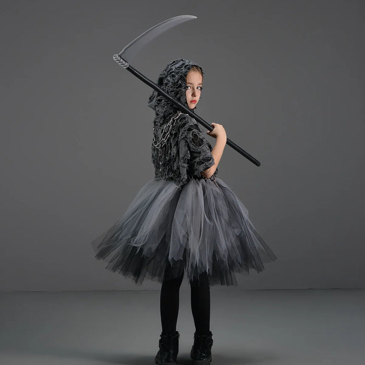 Halloween Grim Dresses Horror Death Cosplay Black Cloak Costume kids Girls Party Clothes Halloween Dress Demon Ghosts Costume