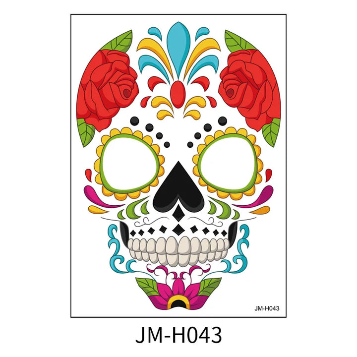 1Sheet Waterproof Sweatproof Day of the Dead Masquerade Spooky Makeup Temporary Stickers Halloween Face Tattoo Stickers