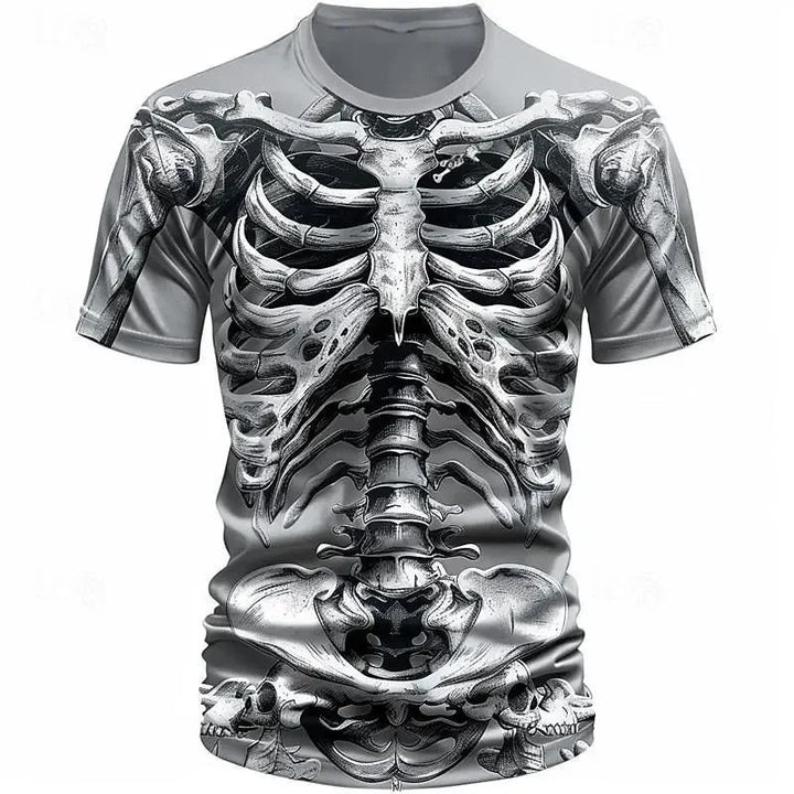 Halloween Skeleton Pattern T Shirt For Men Funny Skull 3D Printed T-Shirts Summer Oversized Short Sleeve Tees Round Neck Tops