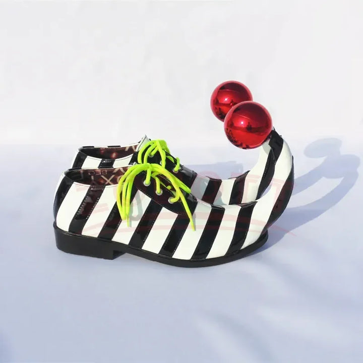 Adults Halloween Clown Cosplay Shoes Funny Circus Club Clown Performance Stripe Clown Shoes With Red Ball Carnival Cosplay Shoes