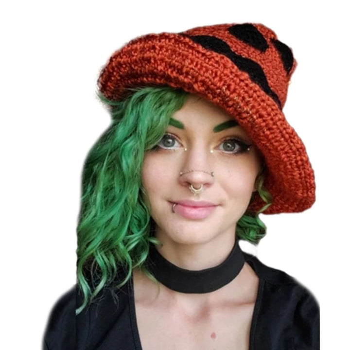 1PC Halloween Party Crocheted Witch Hats Party Wide Brim Pointed Hat Accessory Funny Cosplay Witch Hat with Stripes Photo Prop