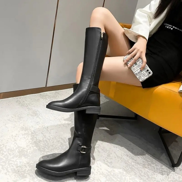 New autumn winter Elegant minimalist Knee Boots Women Shoes Fashionable versatile Outdoor Retro comfortable Ladies Footwear