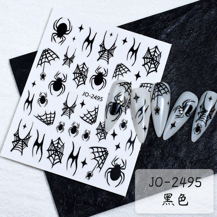 Halloween Cartoon Ghost Design Nail Art Stickers with Spider Skeleton Pattern Nail Decoration Decals