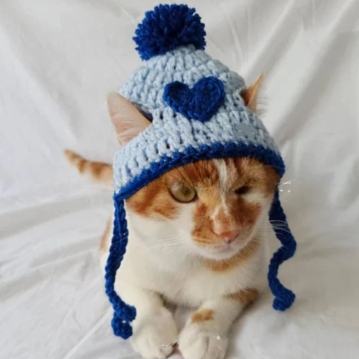 Cute Crochet Pet Hat with Wool Ball - Soft Yarn Cat Dog Costume, Birthday Photo Prop, Warm Winter Hat for Puppy Kitten