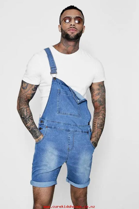 Fashion Streetwear Mens Suspenders Denim Jumpsuits Cargo Pants Men Shorts Masculino Jeans Pink Overalls