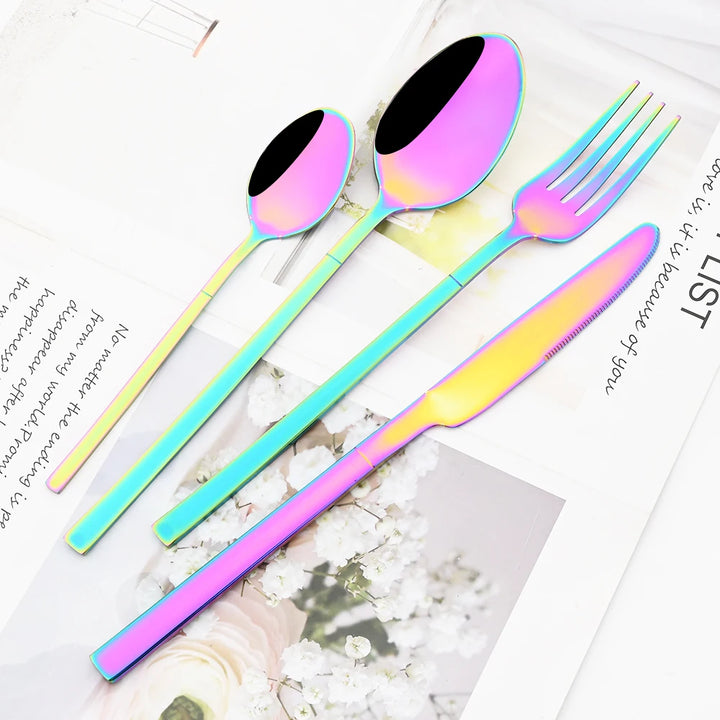24Pcs Black Dinnerware Set Knife Fork Coffee Spoon Cutlery Set Stainless Steel Flatware Western Kitchen Silverware Tableware