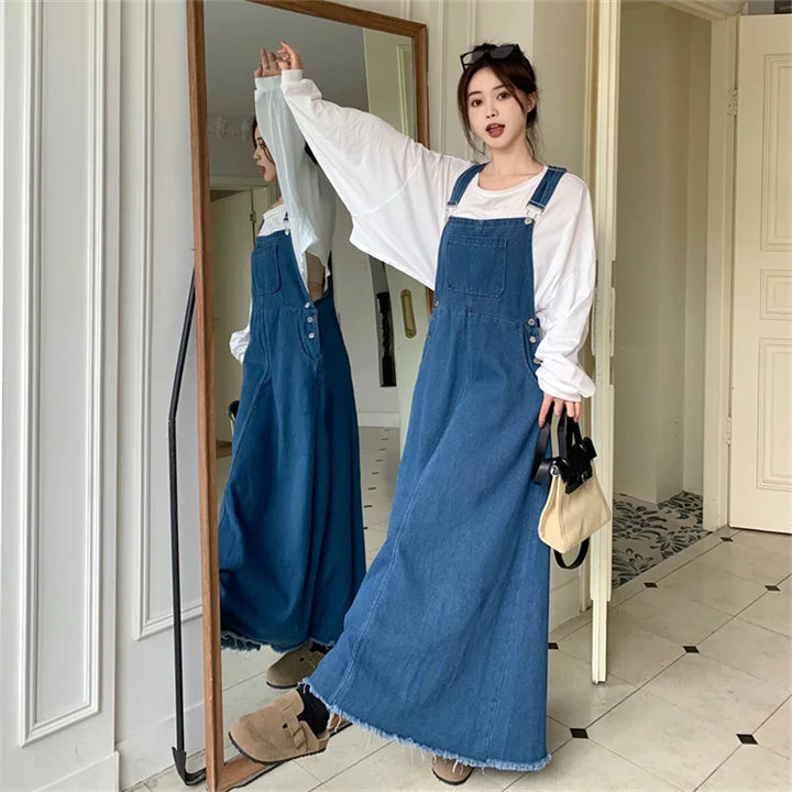 New Large Size Denim Strap Dress Loose and Versatile Sleeveless Long  S-5XL