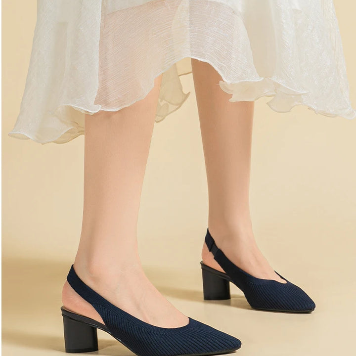 DIMANYU Women Dress Shoes Knitted Solid Color Toe Back Trip Fashion Sandals Women Pointed Toe Shallow Sidespace Women Sandals