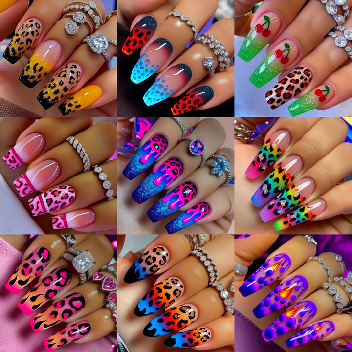Halloween Fashion Nail Art 216 pieces Nail art patch set Pumpkin Moon Bat Flower Table Nail Art patch Detachable nail art mid-le