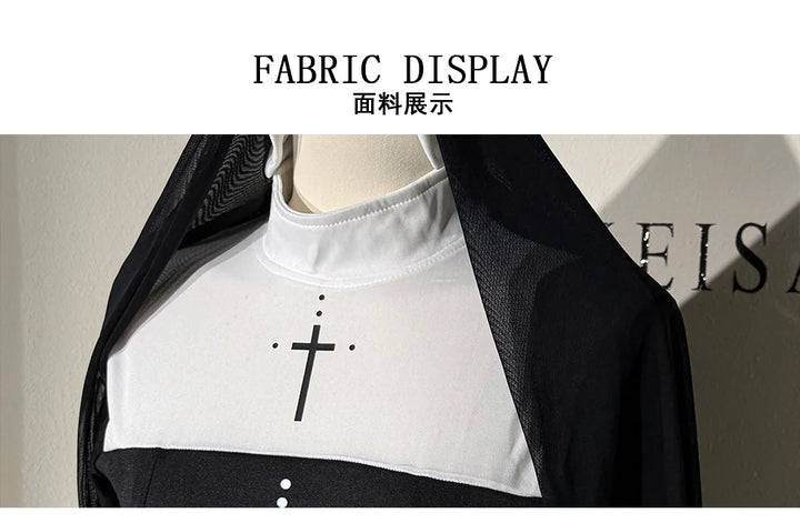 Halloween Nun Costume Female Carnival Cosplay Sexy Nun Dress with Headwear Two Piece Set Church Costumes Pray Gothic