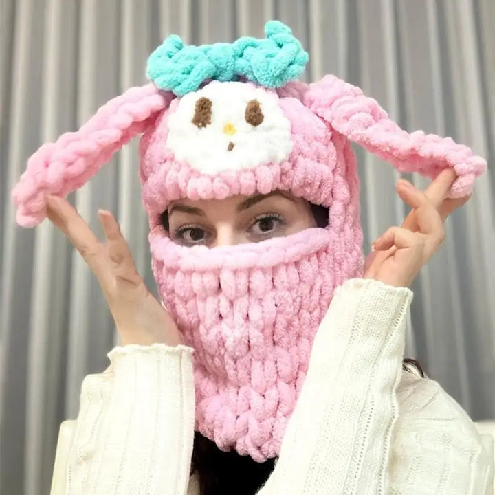 Halloween Funny Rabbit Ears Creative Knitted Hat Beanies Warm Full Face Cover Ski Mask Hat Windproof Balaclava Hat Outdoor Sport
