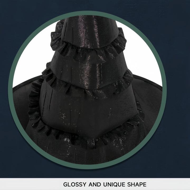 3Pcs Halloween Black Witch Hat With Lace Ruffles – Gothic Dark Sorceress Costume Cap Women Girls Party Cosplay Carnival Decor