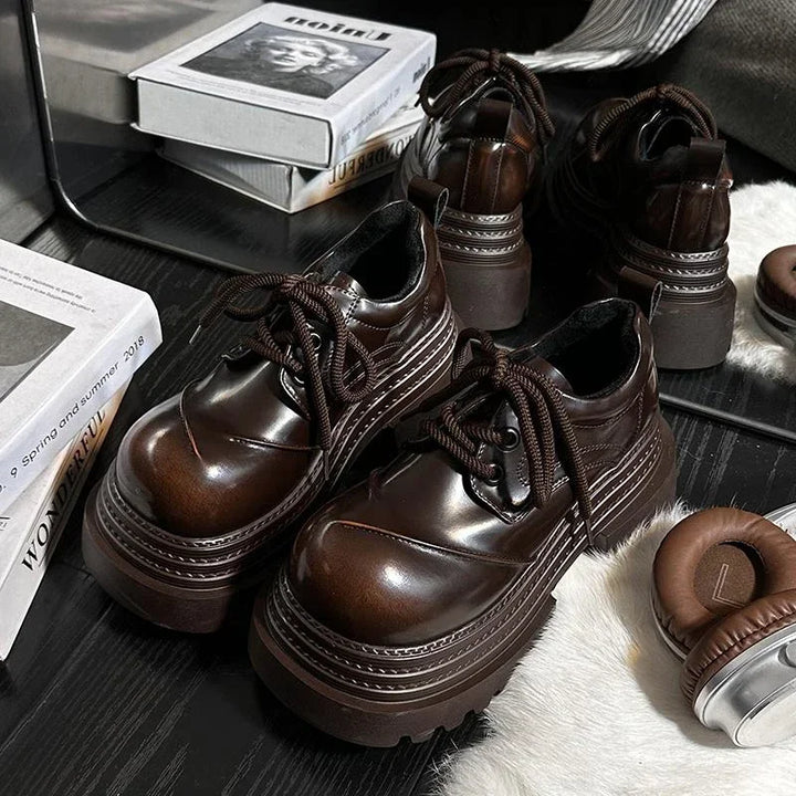 2025 Spring Women JK Mary Jane Shoes Fashion Lace Up Shoes Vintage Platform Elegant Thick Heel Shoes