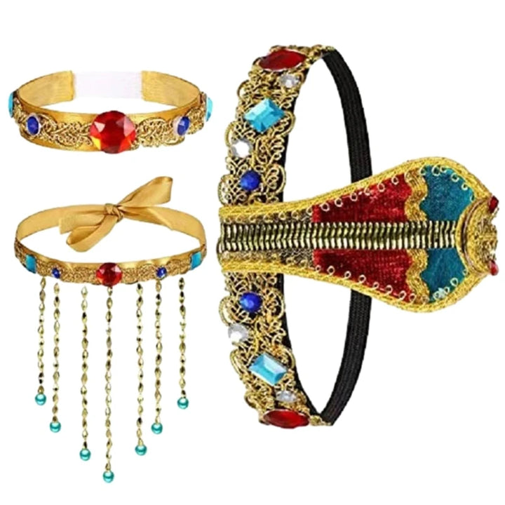 Halloween Egyptian Costume Accessories Egyptian Cobras Headpiece Beaded Tassels Necklace Decoration for Dressing Party
