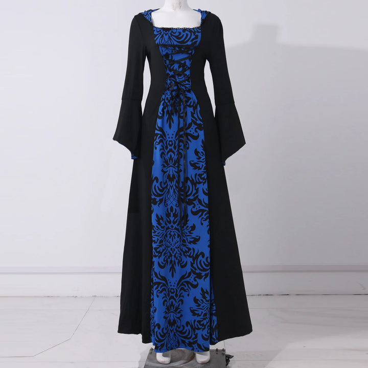 Halloween Hooded Dress Medieval Vintage Goth Stage Party Dress With Flared Sleeves Cosplay Costume Women Long Gown Dresses