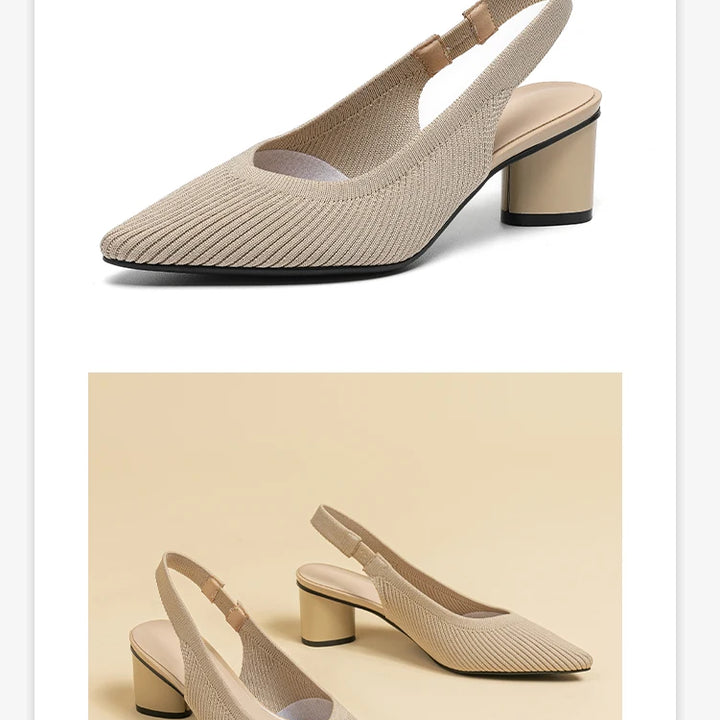DIMANYU Women Dress Shoes Knitted Solid Color Toe Back Trip Fashion Sandals Women Pointed Toe Shallow Sidespace Women Sandals